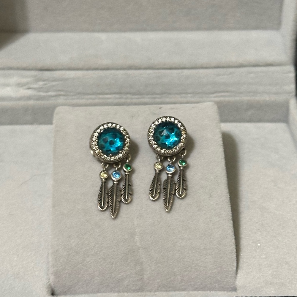 Very Rare Dream Catcher Feather Blue Silver Yellow Green Gemstone set of 2